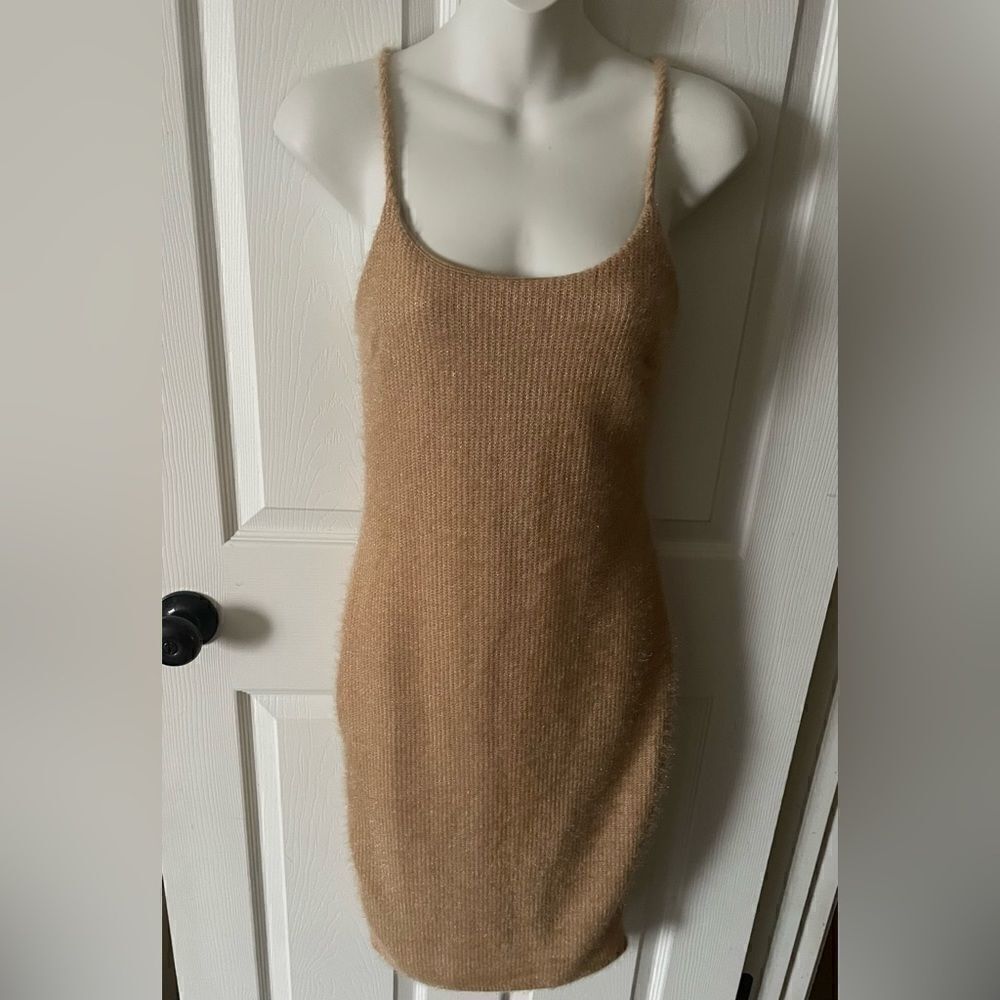 Women’s gold knit fuzzy shimmer tank top dress size small